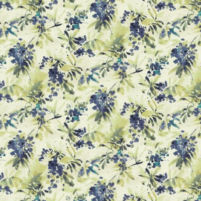 Kasmir Graceful Bloom Blue in 1453 Blue Cotton  Blend Fire Rated Fabric Light Duty NFPA 260  Tropical  Vine and Flower   Fabric